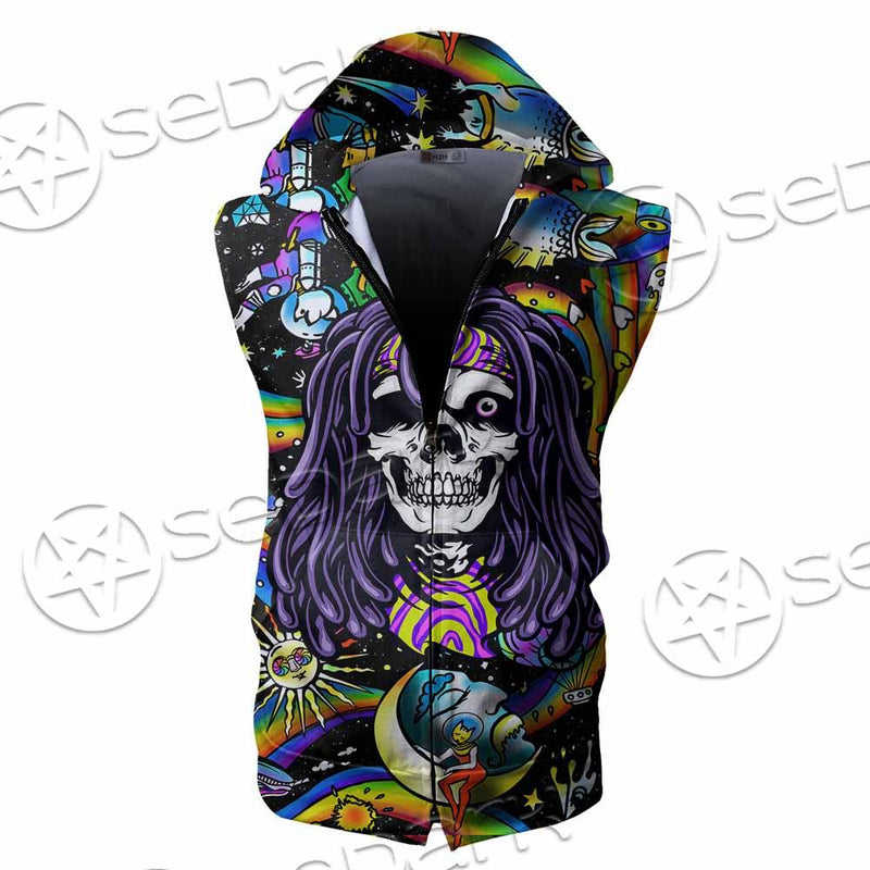 Psychedelic Skull Rasta Character SED-0915 Zip Sleeveless Hoodie