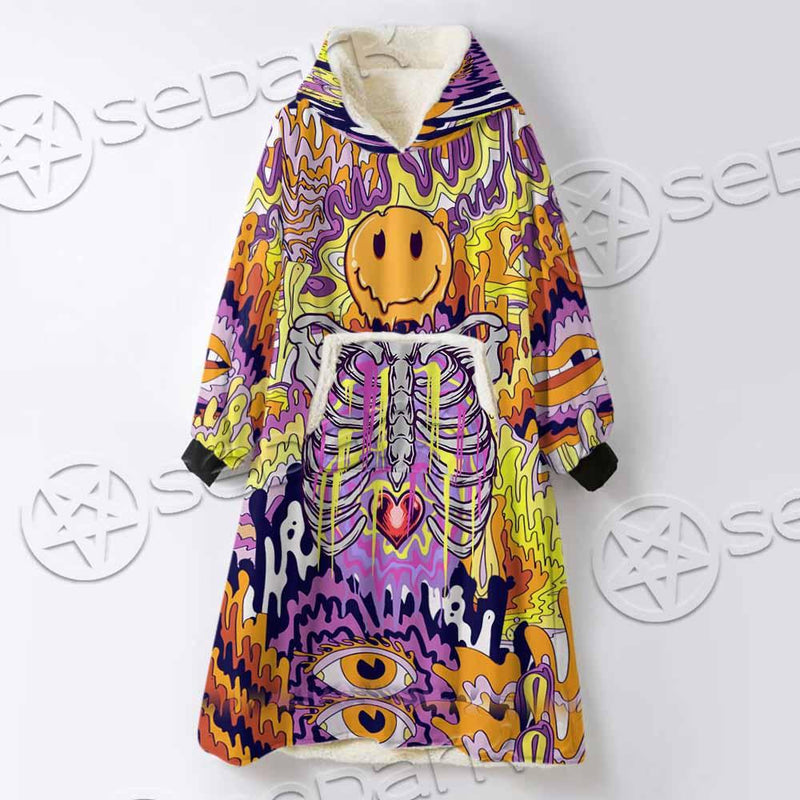 Psychedelic Trippy Skeleton SED-0916 Oversized Sherpa Blanket Hoodie