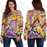 Psychedelic Trippy Skeleton SED-0916 Off Shoulder Sweaters