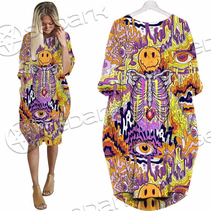Psychedelic Trippy Skeleton SED-0916 Batwing Pocket Dress