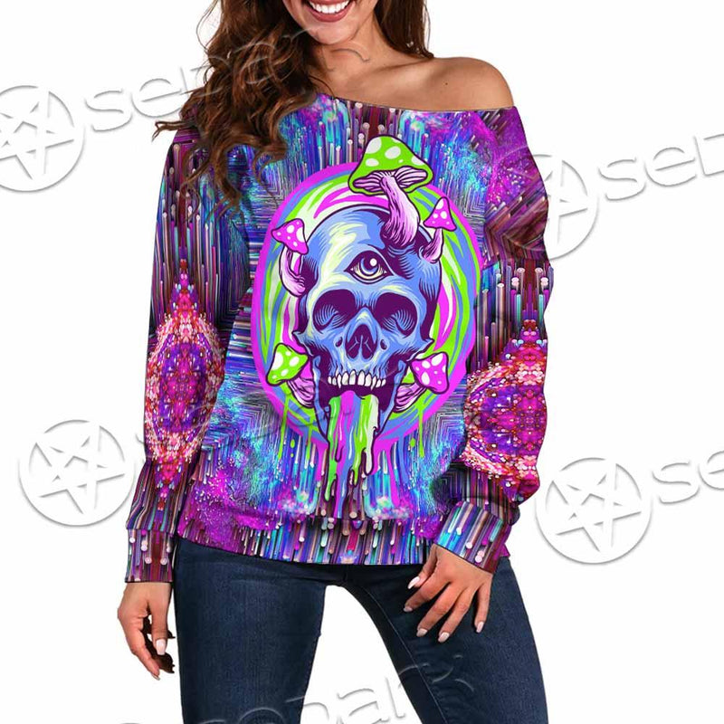 Psychedelic Trippy Mushrooms SED-0920 Off Shoulder Sweaters