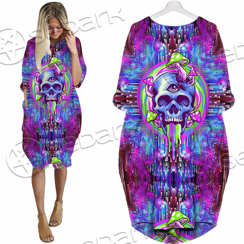 Psychedelic Trippy Mushrooms SED-0920 Batwing Pocket Dress