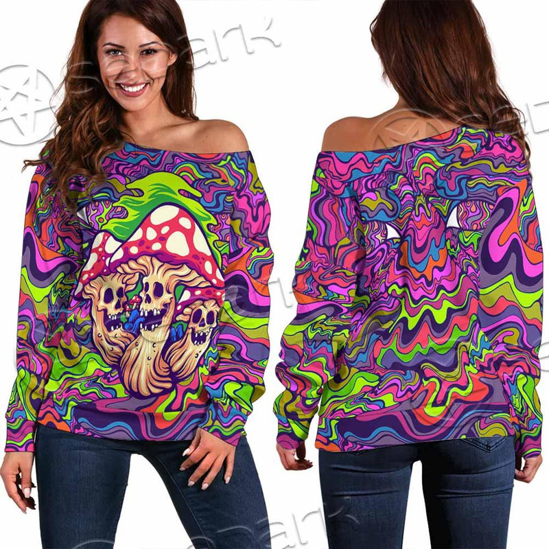 Psychedelic Mushrooms Skull SED-0921 Off Shoulder Sweaters