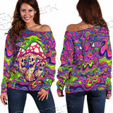 Psychedelic Mushrooms Skull SED-0921 Off Shoulder Sweaters