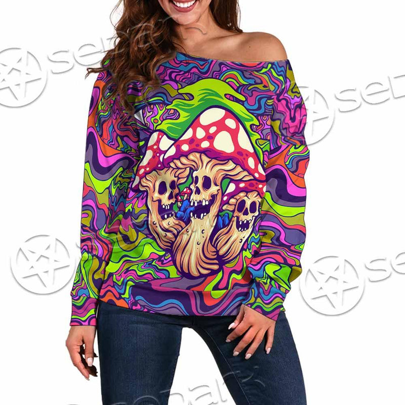 Psychedelic Mushrooms Skull SED-0921 Off Shoulder Sweaters