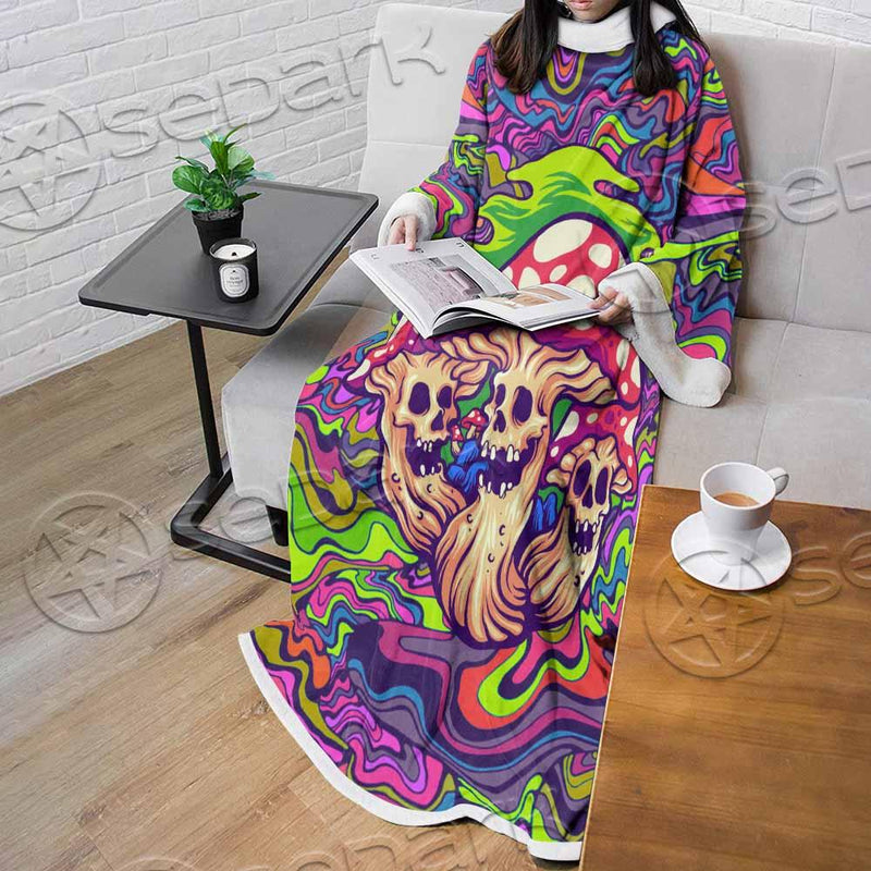 Psychedelic Mushrooms Skull SED-0921 Sleeved Blanket