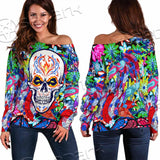Psychedelic Horror Skull SED-0922 Off Shoulder Sweaters