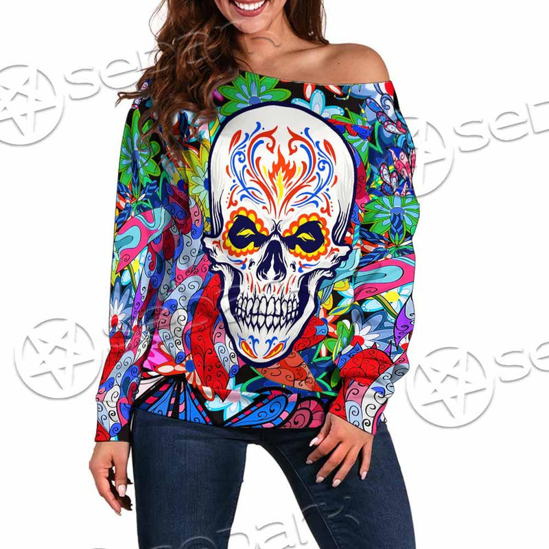 Psychedelic Horror Skull SED-0922 Off Shoulder Sweaters