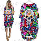 Psychedelic Horror Skull SED-0922 Batwing Pocket Dress