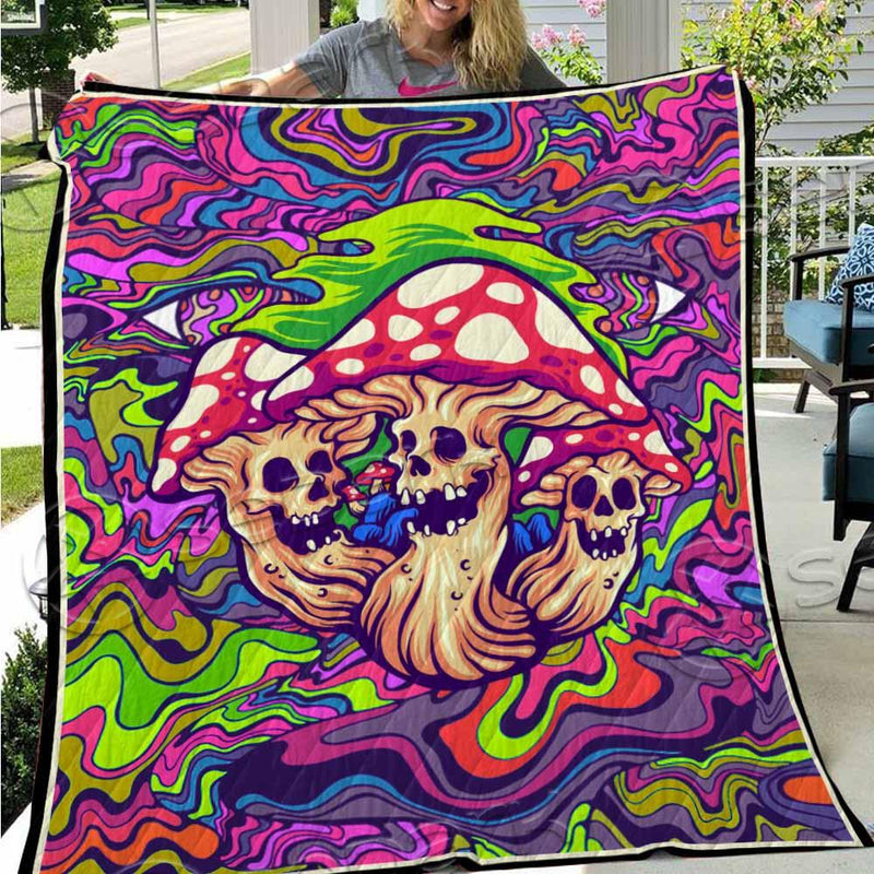Psychedelic Mushrooms Skull SED-0923 Quilt
