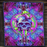 Psychedelic Purple Glowing Skull Mushrooms SED-0924 Quilt