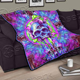 Psychedelic Purple Glowing Skull Mushrooms SED-0924 Quilt