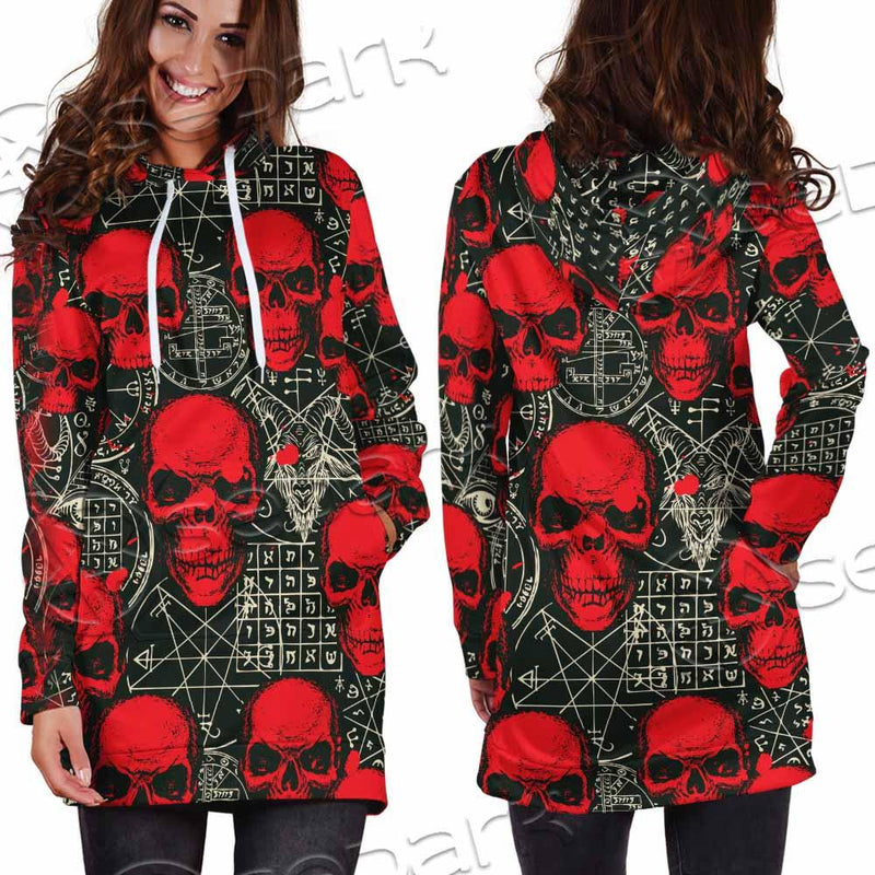 Satanic Red Skull Symbols Pattern SED-0930 Hoodie Dress