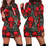 Satanic Red Skull Symbols Pattern SED-0930 Hoodie Dress