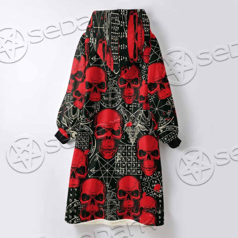 Satanic Red Skull Symbols Pattern SED-0930 Oversized Sherpa Blanket Hoodie