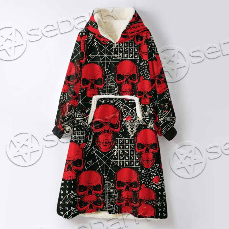 Satanic Red Skull Symbols Pattern SED-0930 Oversized Sherpa Blanket Hoodie