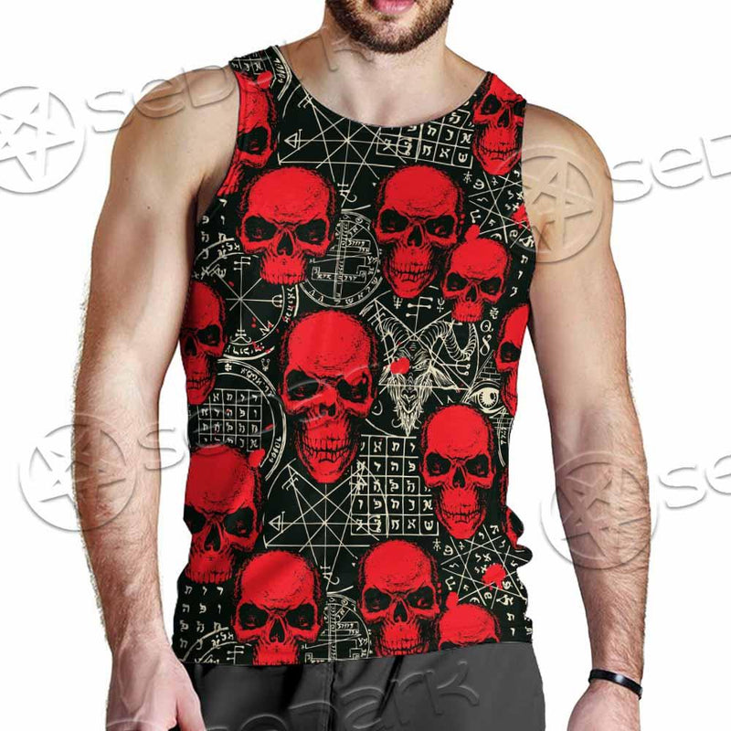 Satanic Red Skull Symbols Pattern SED-0930 Men Tank-tops
