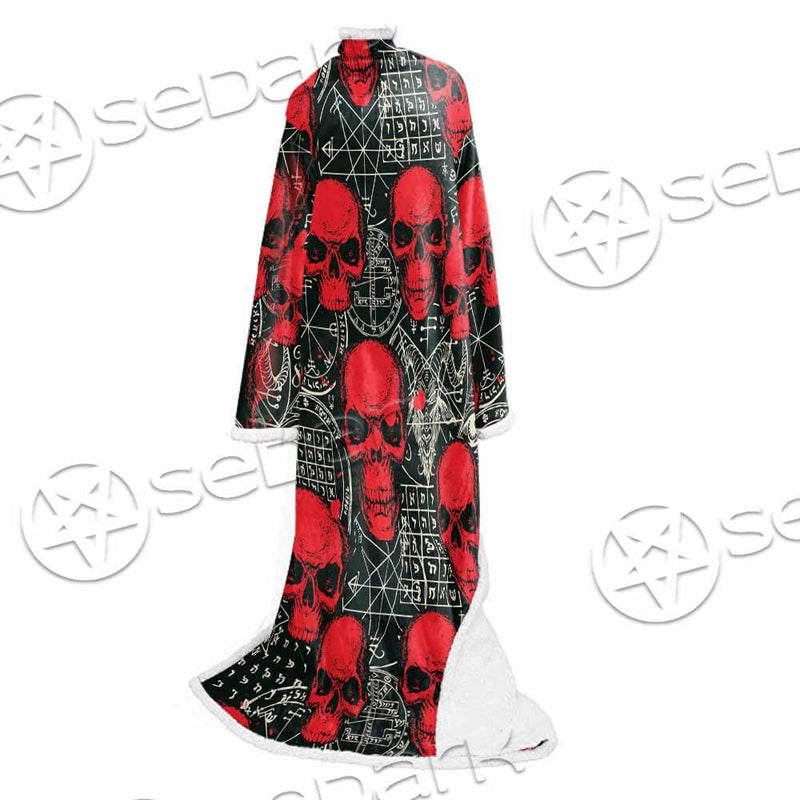 Satanic Red Skull Symbols Pattern SED-0930 Sleeved Blanket