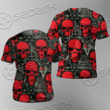 Satanic Red Skull Symbols Pattern SED-0930 Unisex T-shirt