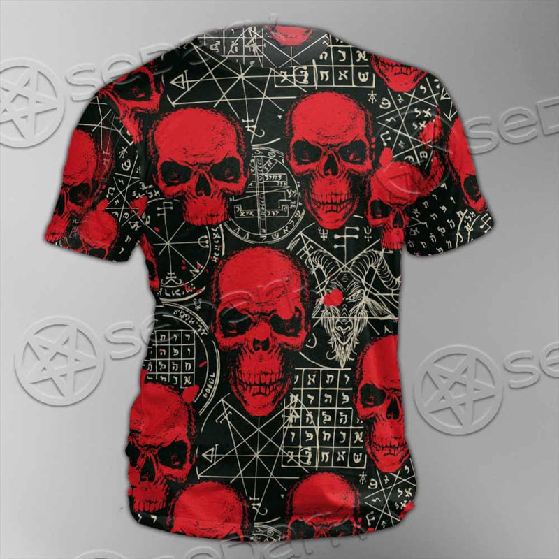 Satanic Red Skull Symbols Pattern SED-0930 Unisex T-shirt