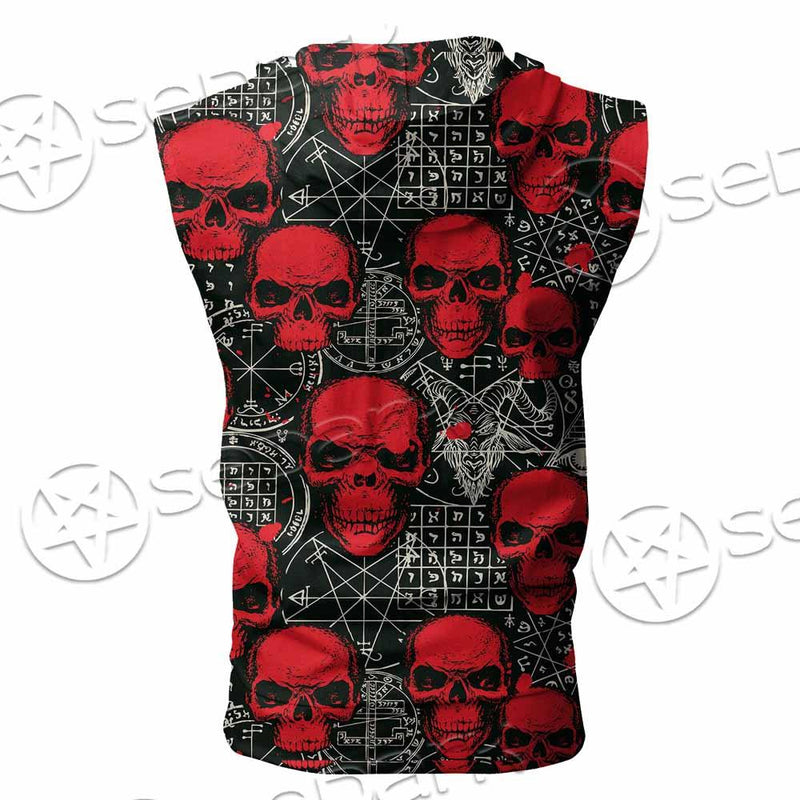 Satanic Red Skull Symbols Pattern SED-0930 Zip Sleeveless Hoodie