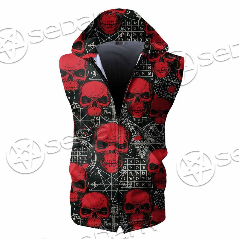 Satanic Red Skull Symbols Pattern SED-0930 Zip Sleeveless Hoodie
