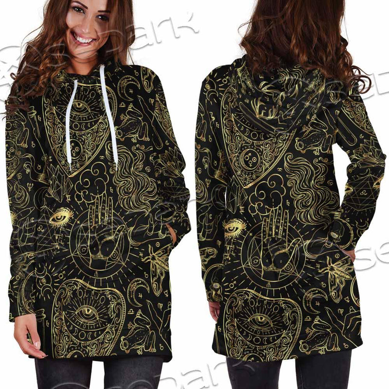 Satanic Occult Pattern SED-0931 Hoodie Dress