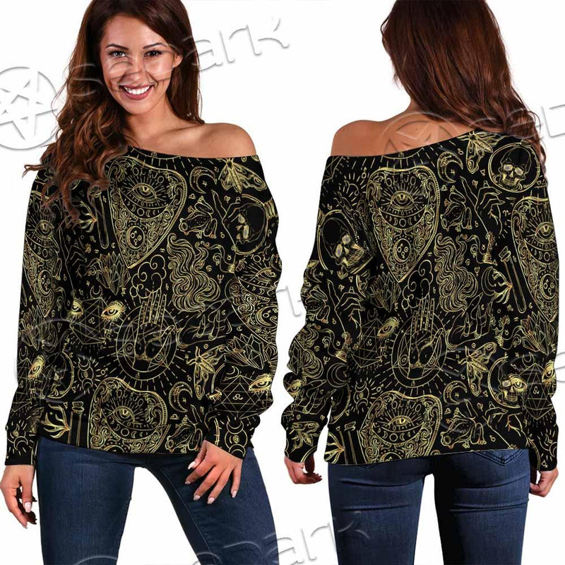 Satanic Occult Pattern SED-0931 Off Shoulder Sweaters