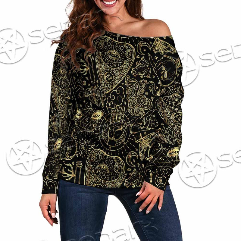 Satanic Occult Pattern SED-0931 Off Shoulder Sweaters