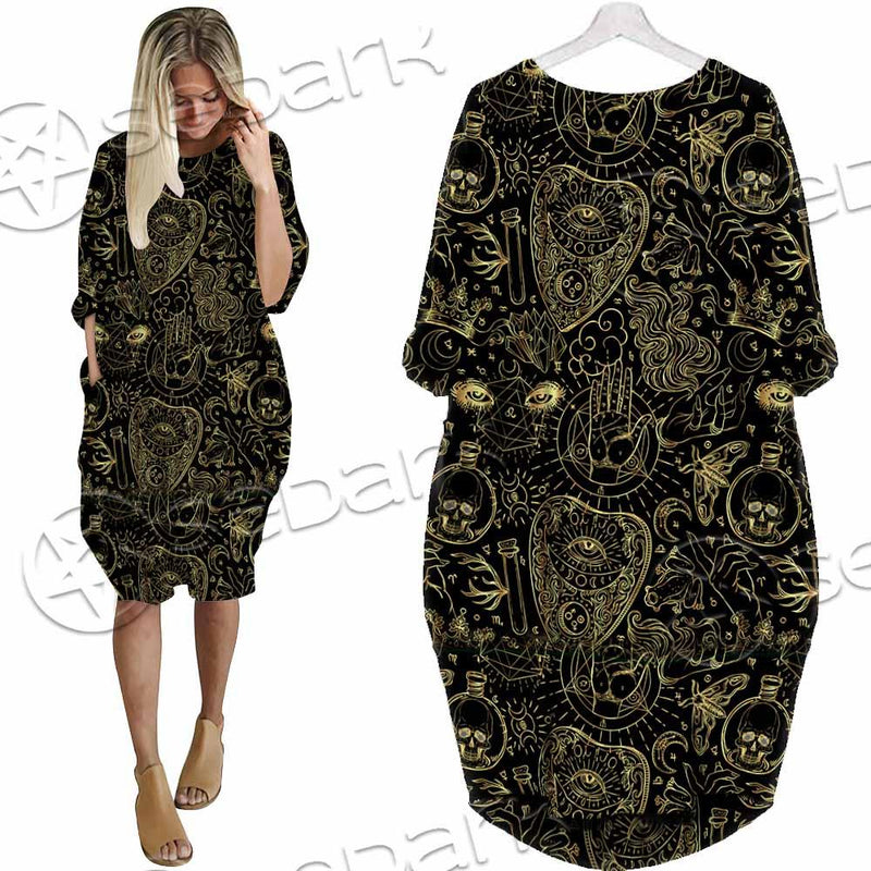 Satanic Occult Pattern SED-0931 Batwing Pocket Dress
