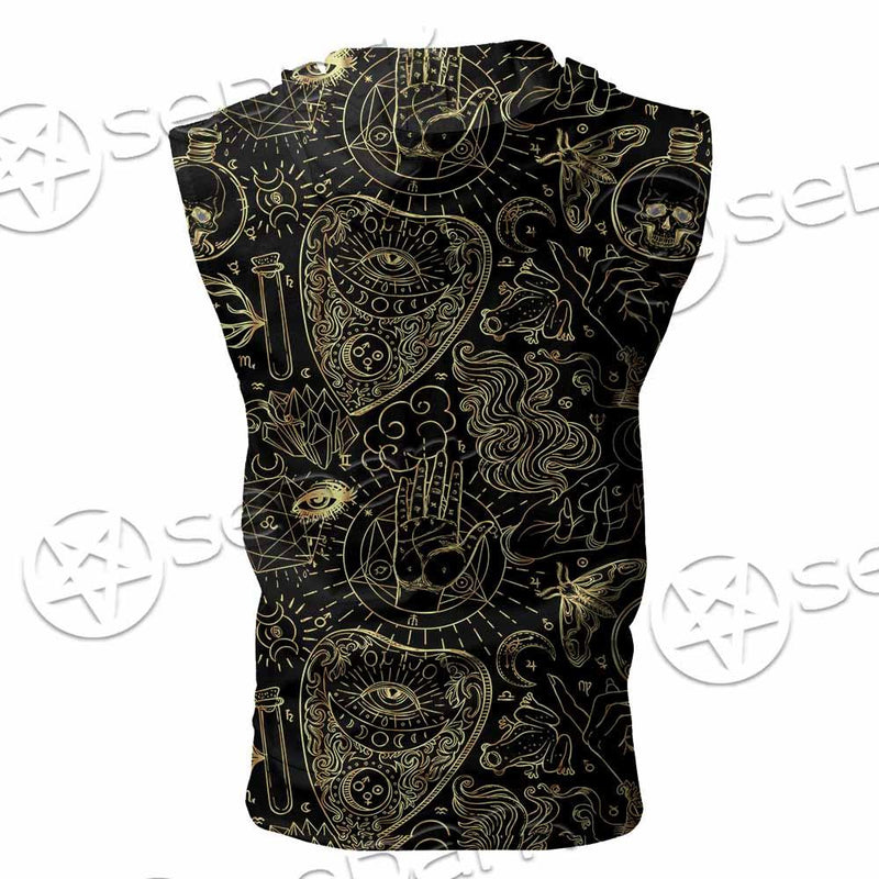 Satanic Occult Pattern SED-0931 Zip Sleeveless Hoodie