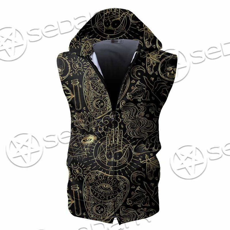 Satanic Occult Pattern SED-0931 Zip Sleeveless Hoodie