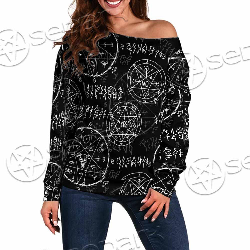 Satan Pattern Alchemy SED-0932 Off Shoulder Sweaters
