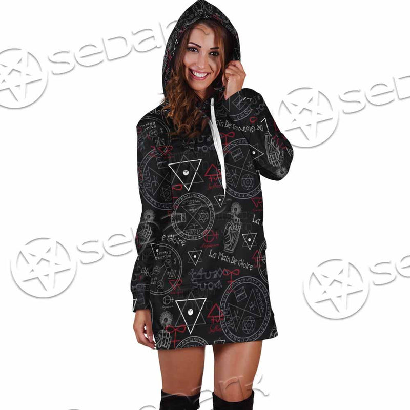 Pattern Mystic Symbols Human Hand SED-0936 Hoodie Dress