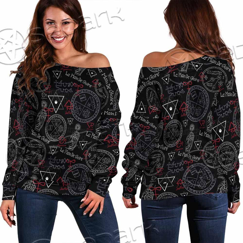 Pattern Mystic Symbols Human Hand SED-0936 Off Shoulder Sweaters