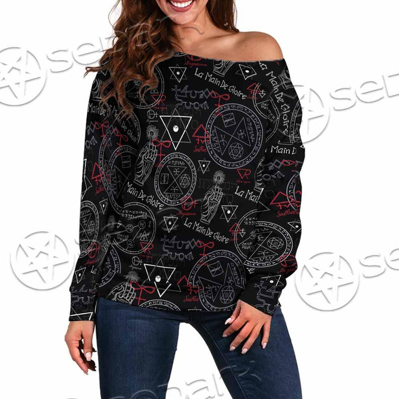 Pattern Mystic Symbols Human Hand SED-0936 Off Shoulder Sweaters