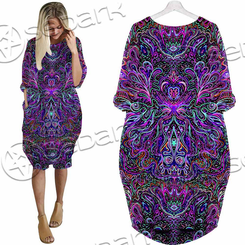 Psychedelic Hypnotic Shamanic Acidic Eye SED-0970 Batwing Pocket Dress