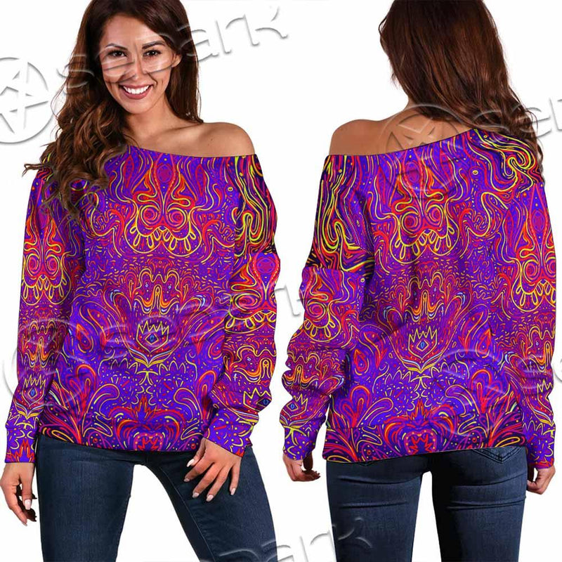 Purple Psychedelic Hypnotic Shamanic Acidic Eye SED-0971 Off Shoulder Sweaters