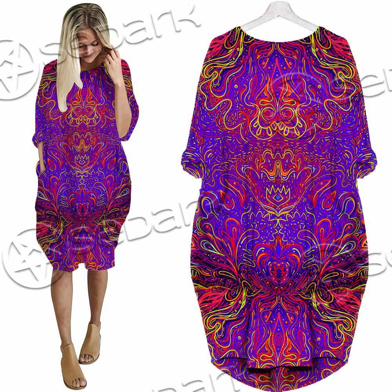 Purple Psychedelic Hypnotic Shamanic Acidic Eye SED-0971 Batwing Pocket Dress