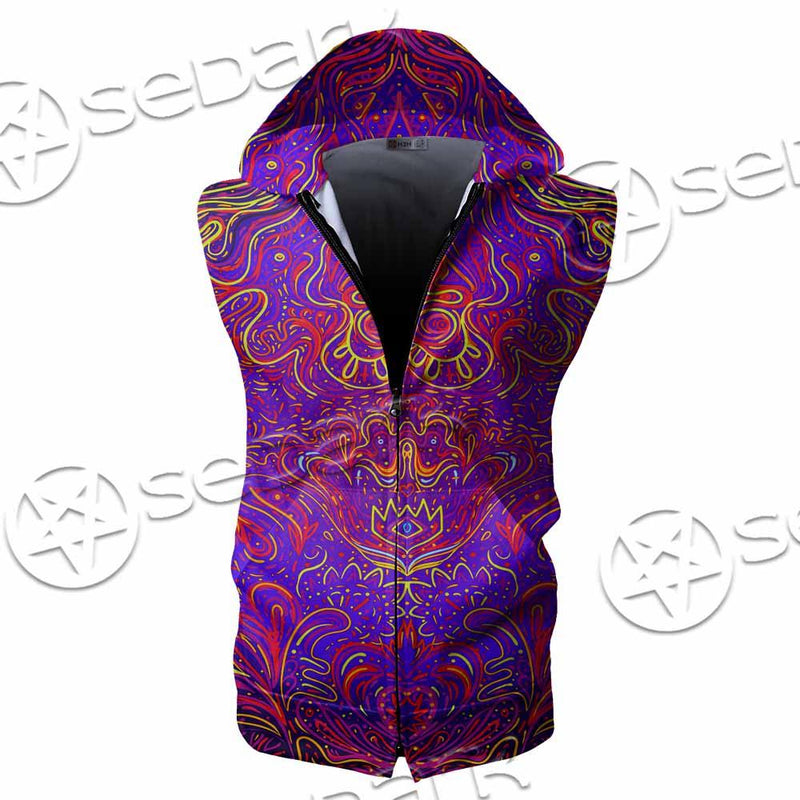 Purple Psychedelic Hypnotic Shamanic Acidic Eye SED-0971 Zip Sleeveless Hoodie