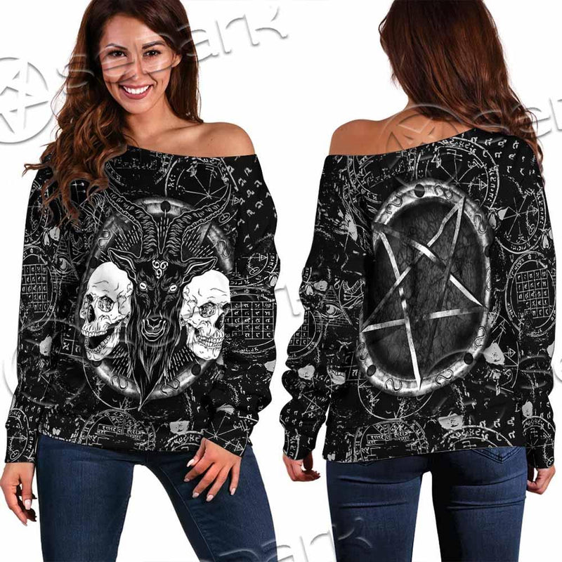 Skull Goat Head 666 SED-0974 Off Shoulder Sweaters