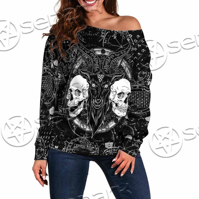 Skull Goat Head 666 SED-0974 Off Shoulder Sweaters