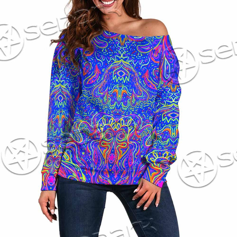 Psychedelic Trippy Abstract Mandala SED-0979 Off Shoulder Sweaters