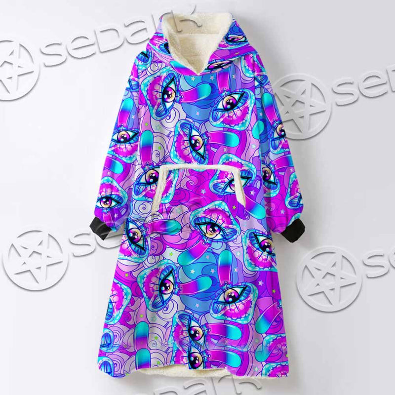 Magic Mushrooms Psychedelic Hallucination SED-0981 Oversized Sherpa Blanket Hoodie