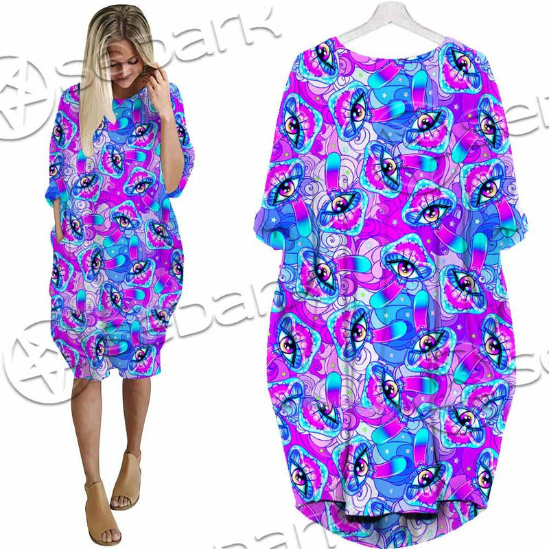 Magic Mushrooms Psychedelic Hallucination SED-0981 Batwing Pocket Dress