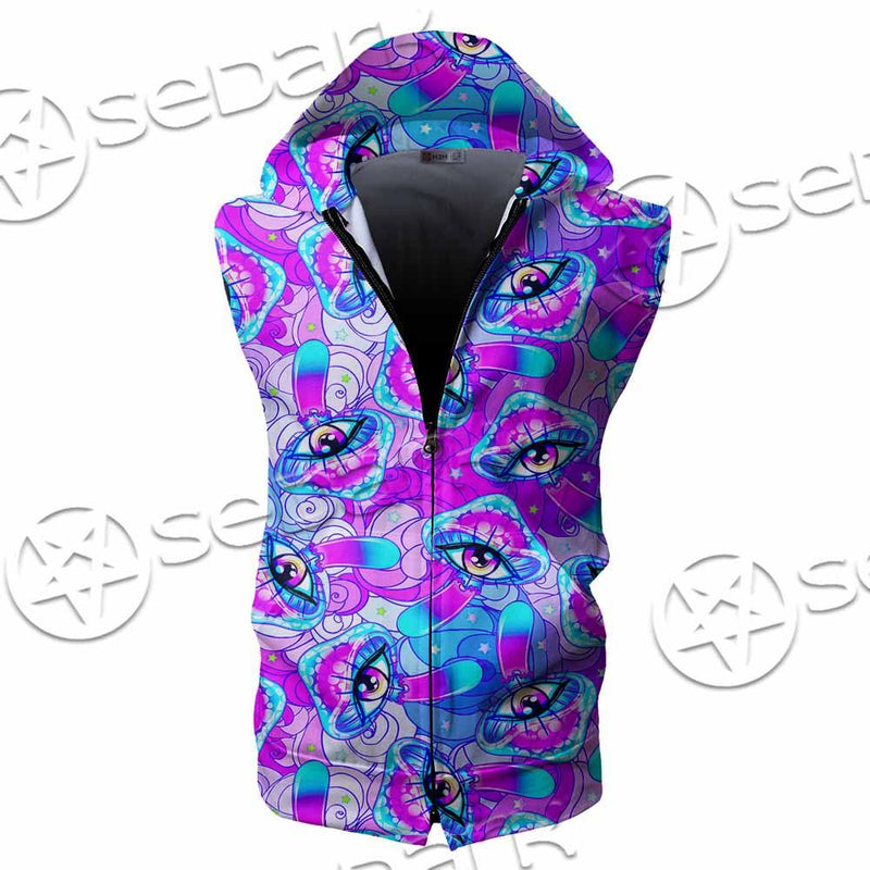 Magic Mushrooms Psychedelic Hallucination SED-0981 Zip Sleeveless Hoodie