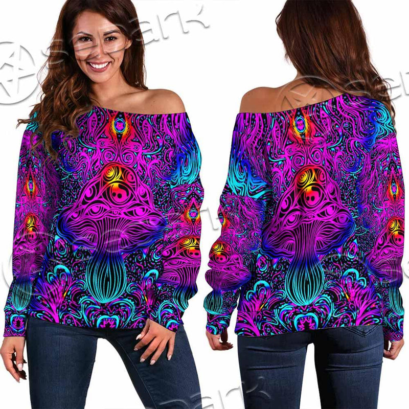 Psychedelic Trippy Colorful SED-0982 Off Shoulder Sweaters