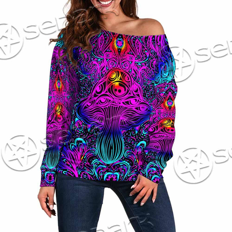 Psychedelic Trippy Colorful SED-0982 Off Shoulder Sweaters