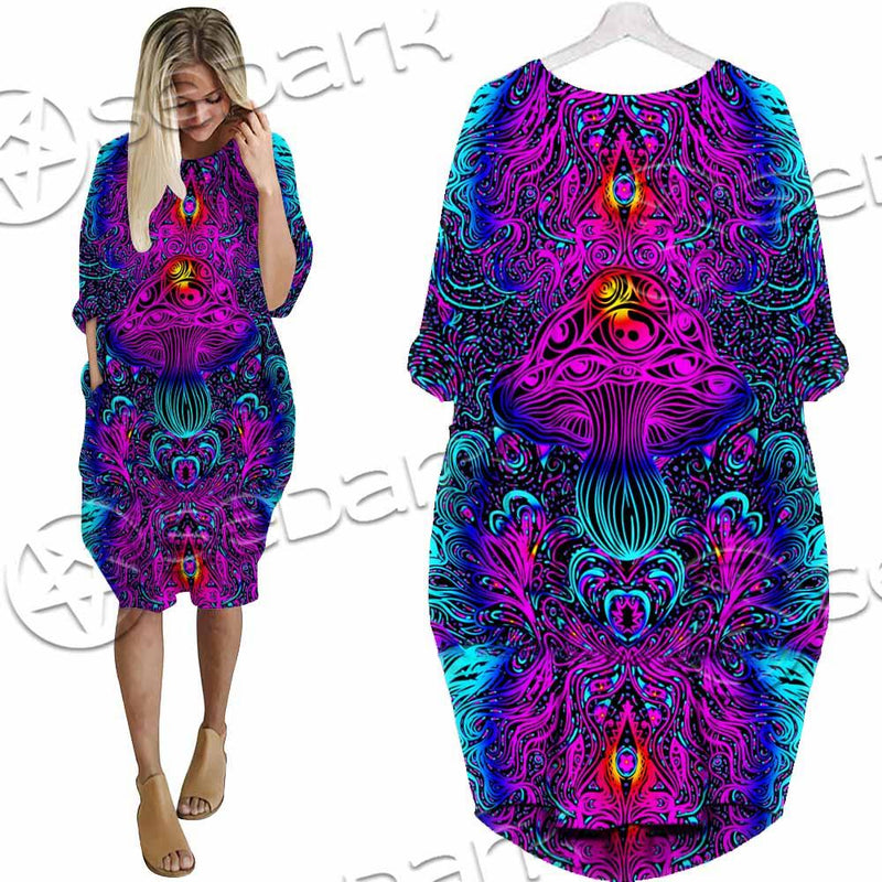 Psychedelic Trippy Colorful SED-0982 Batwing Pocket Dress