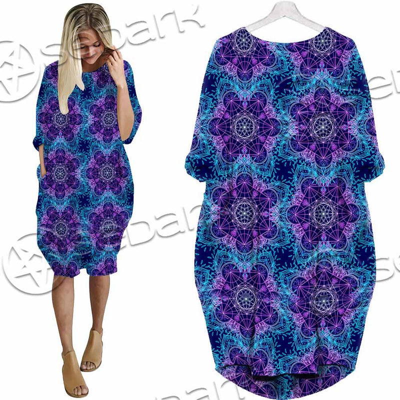 Sacred Geometric Pattern Metatron Cube SED-0983 Batwing Pocket Dress
